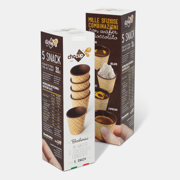 Vendita online confezione da 5 bicchierini in wafer e cioccolato per gustare caffè, liquori, gelato o piccoli dolci - COFF-E