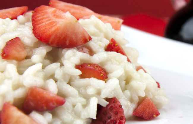 Risotto al taleggio con marmellata di fragole e polvere di caffè