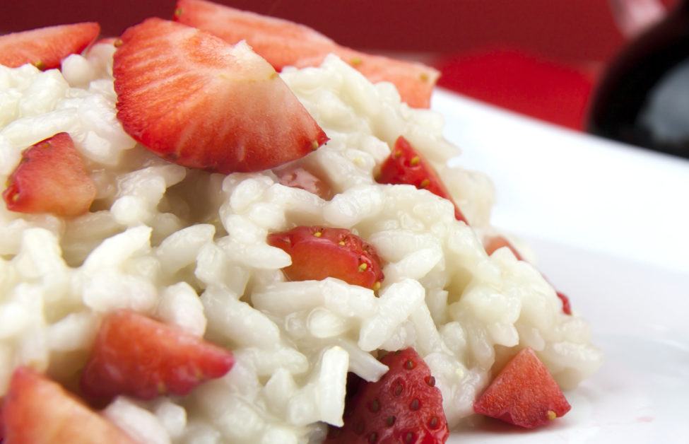 Risotto al taleggio con marmellata di fragole e polvere di caffè